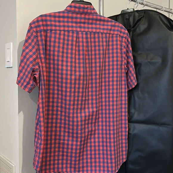 J.Crew Red & Blue Plaid Button Down Short Sleeve Shirt Size Large - Picture 4 of 4